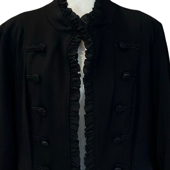 Chicos Military Ponte BlazerJacket Ruffle Trim Buttons Black  XL (Chicos 3) - Picture 11 of 14